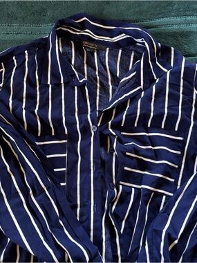 Forever 21 Navy and White Striped Button-Up Shirt
